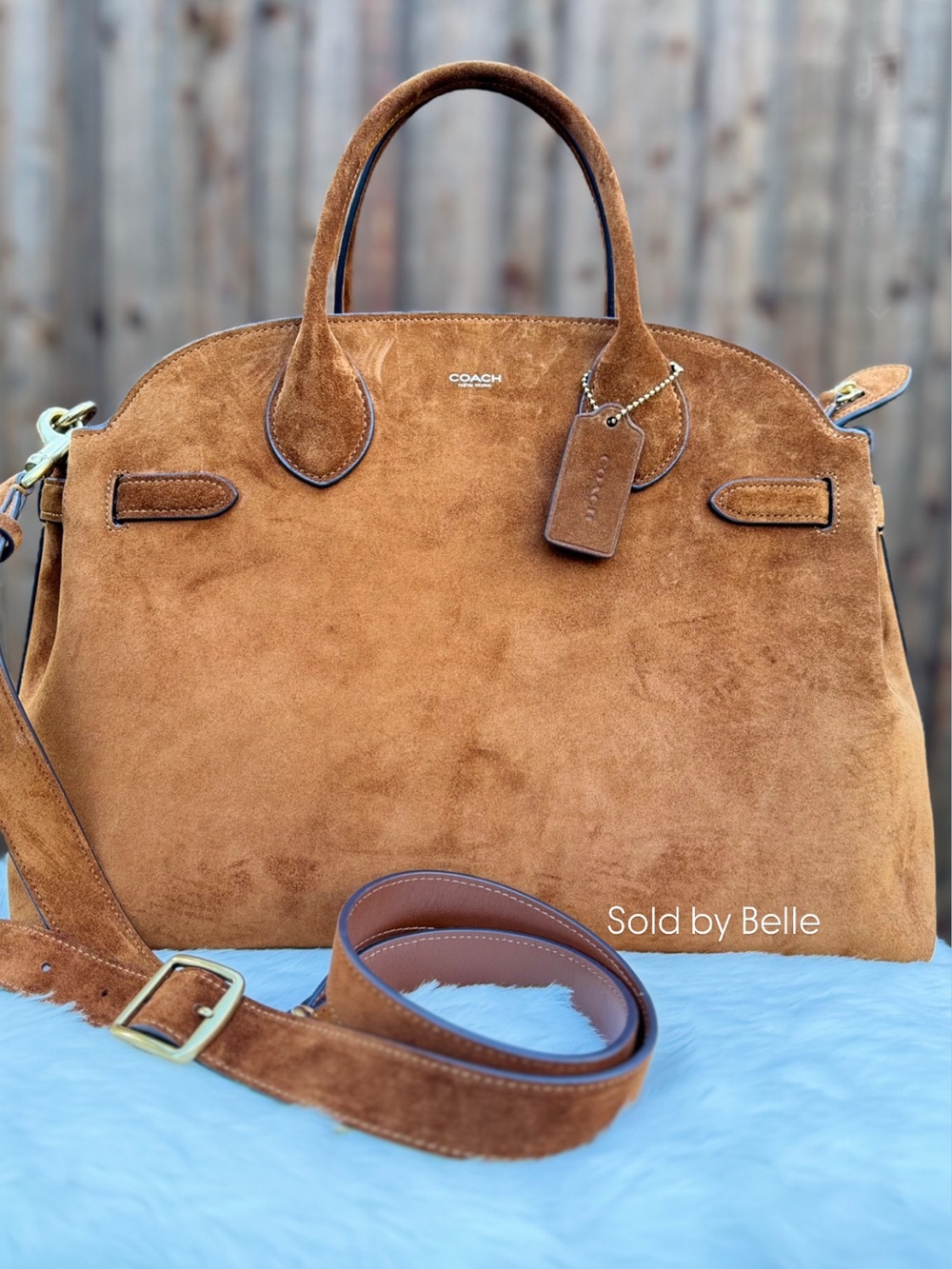 NWT Coach Empire Carryall Bag 40 Suede Brass Warm Brown